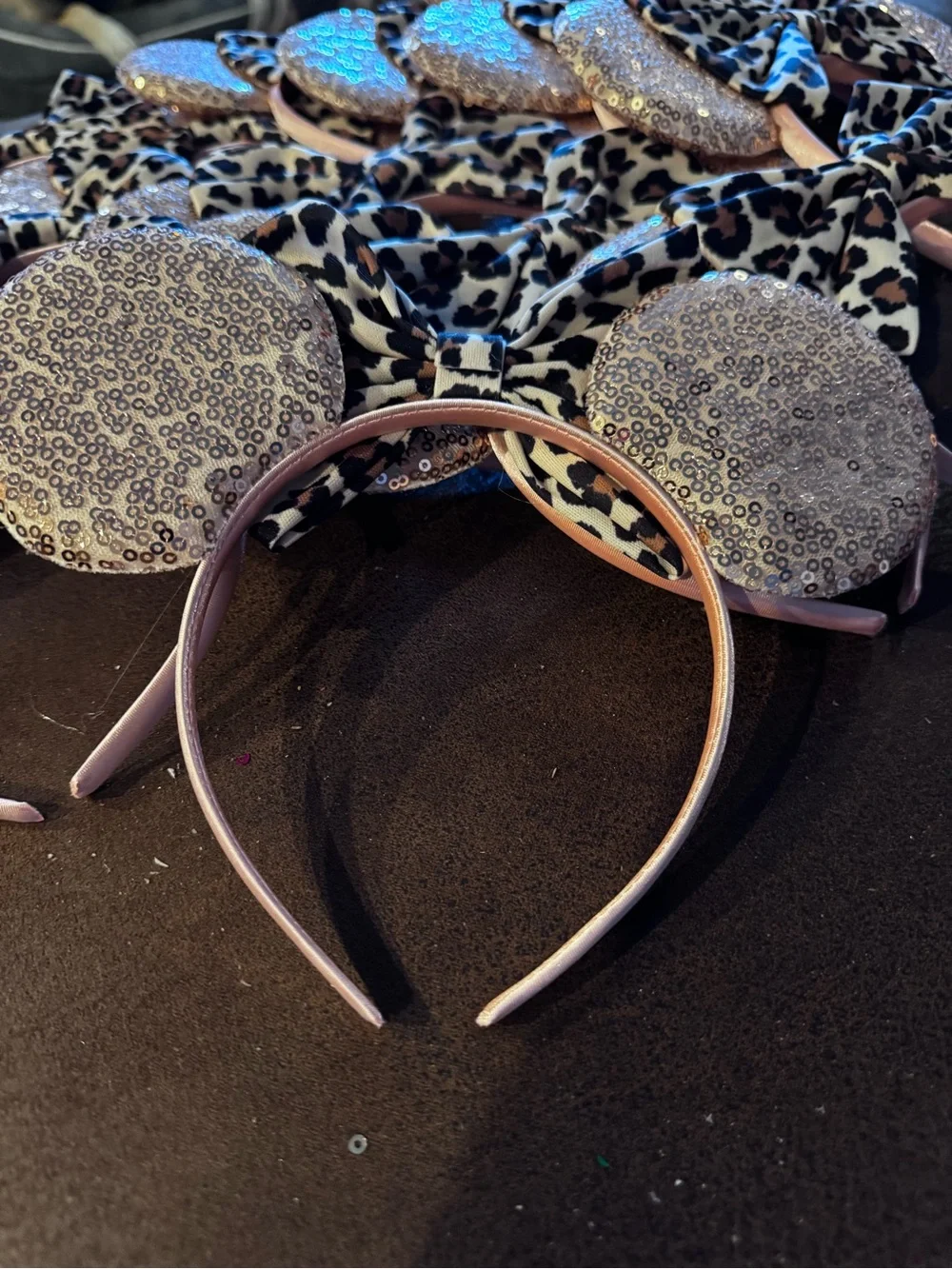Bulk Lot of 13 Leopard Bow Rose Gold Sequins Minnie Ears- Wholesale pricing